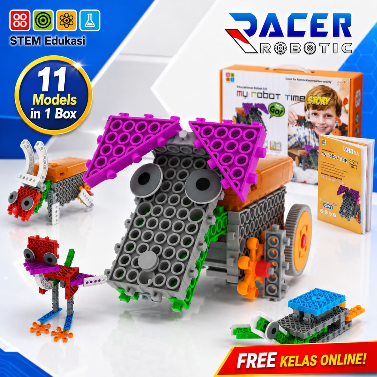 MRT STORY Robot Kit - Solusi Mainan Edukasi Kreatif Anak Usia 4-7 Tahun - FREE 1 Sesi Kelas Online / Offline(khusus Surabaya) Dijamin Bisa Rakit Robot